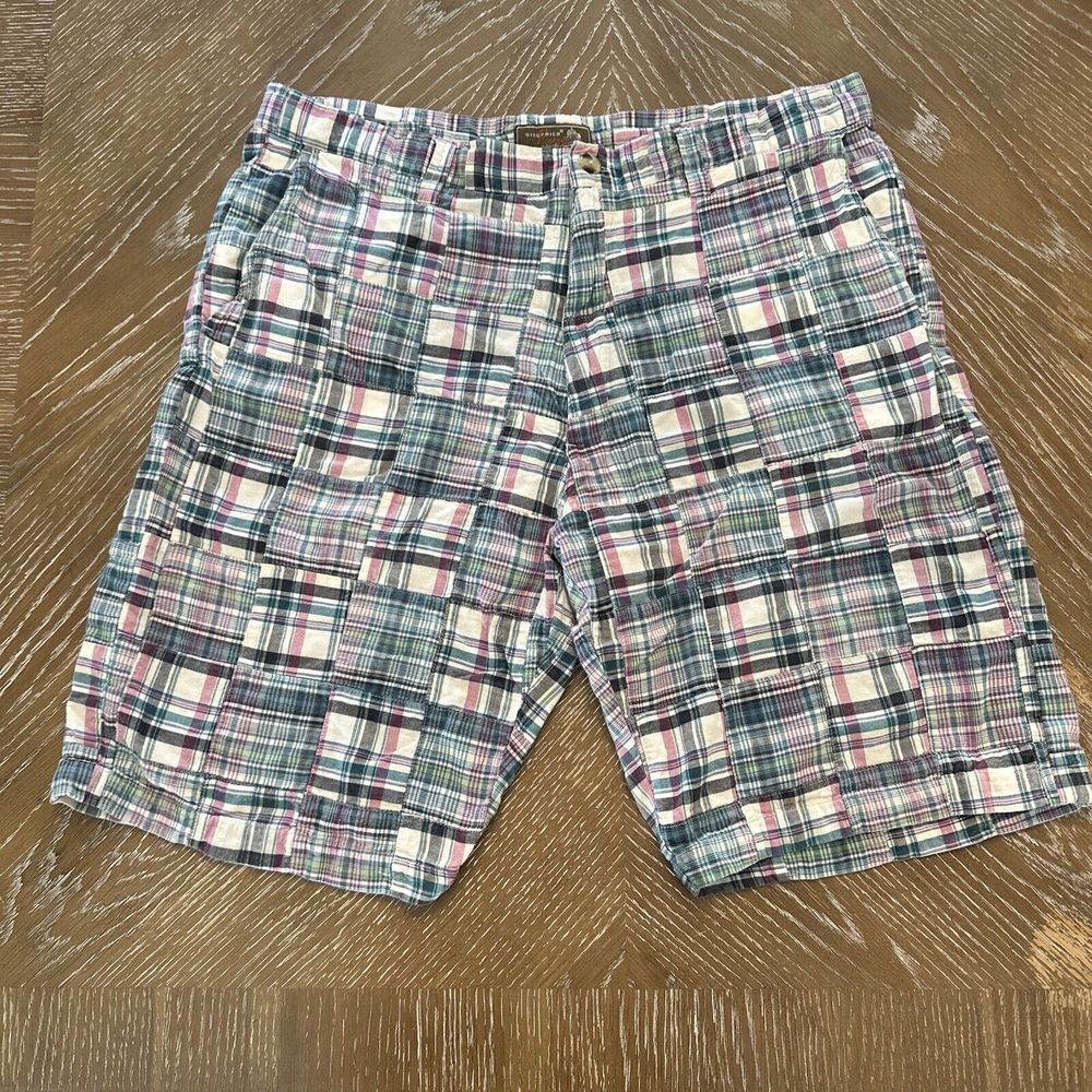 SIEGFRIED VINTAGE 36 Mens Madras PREPPY Patchwork Plaid‎ Shorts Flat Front EUC
